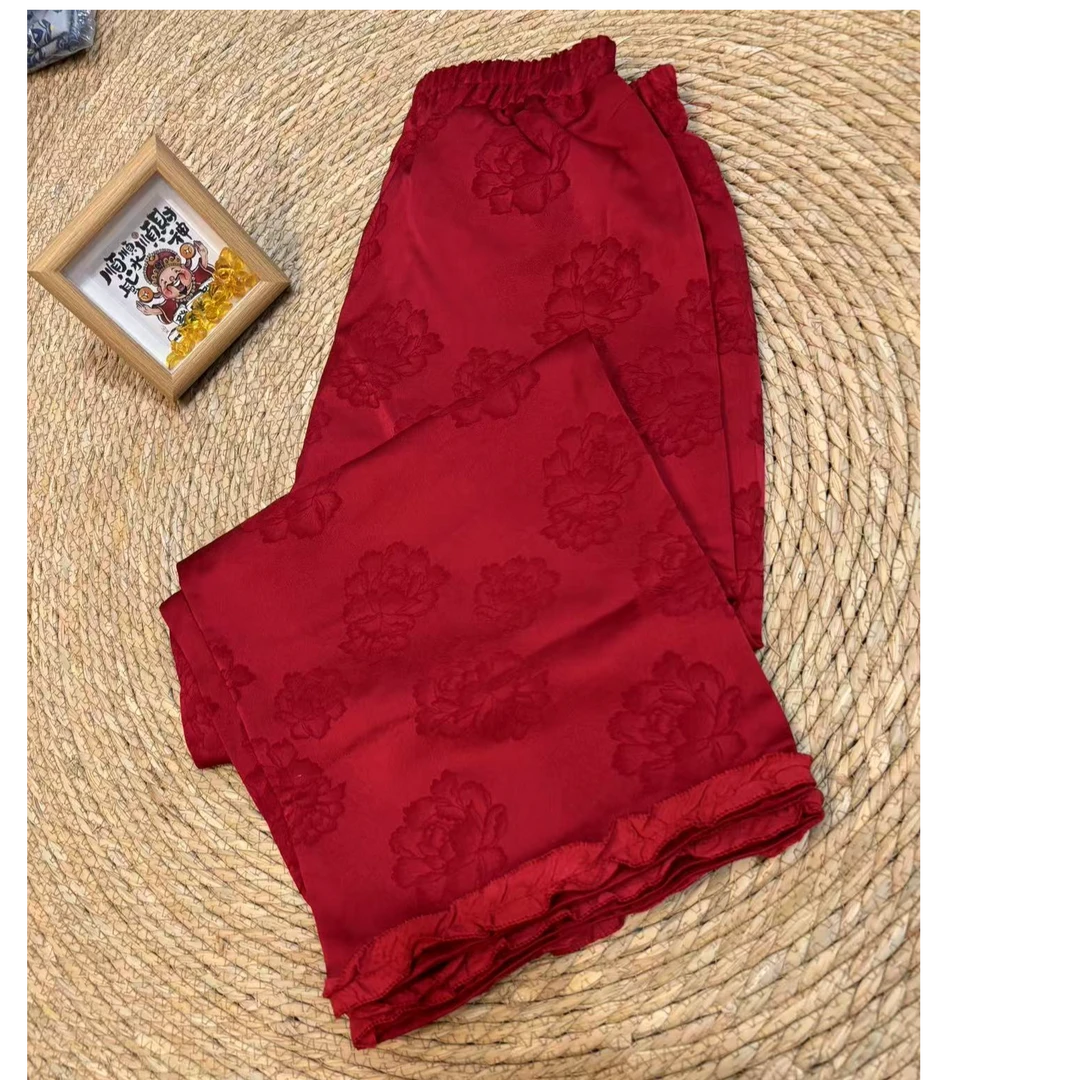 提花新中式九分裤高腰休闲裤女士唐装复古工装风夏季中国风