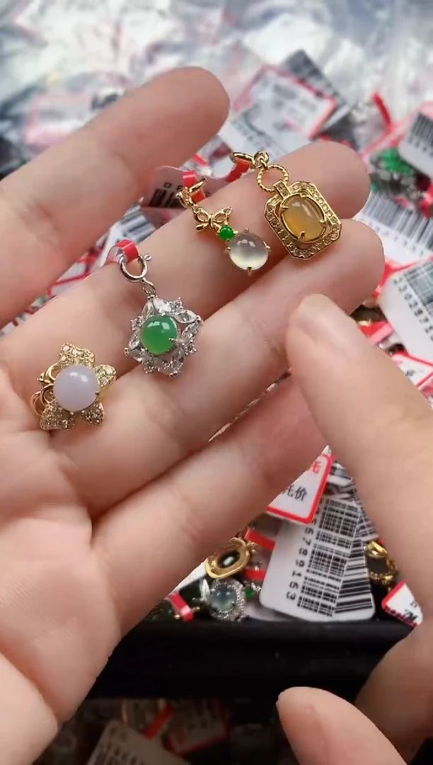 银S925镶嵌戒指翡翠天然A货缅甸翡翠