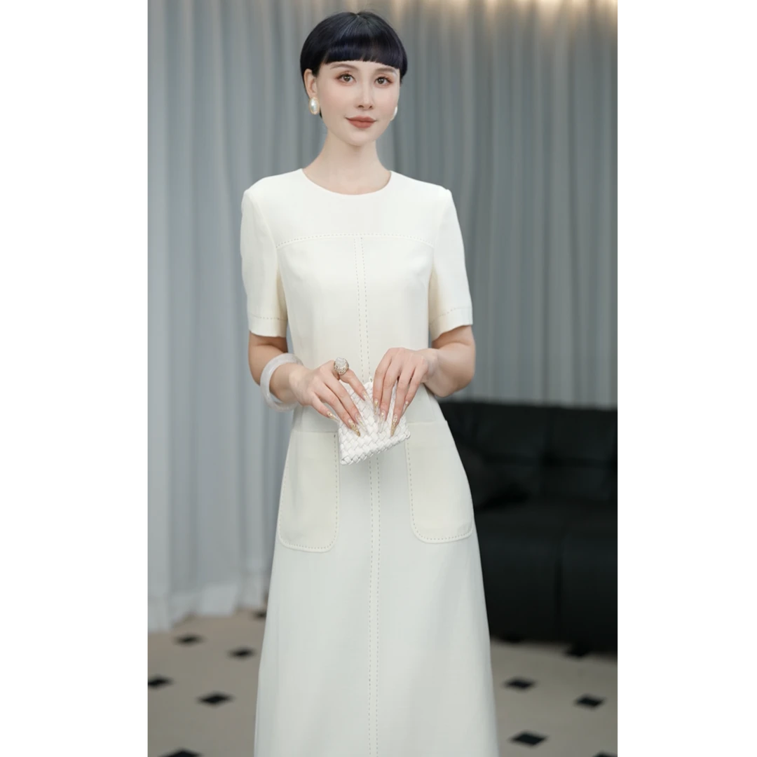 《菱格序》-鹿歌时尚气质直身版连衣裙H5202LA0553