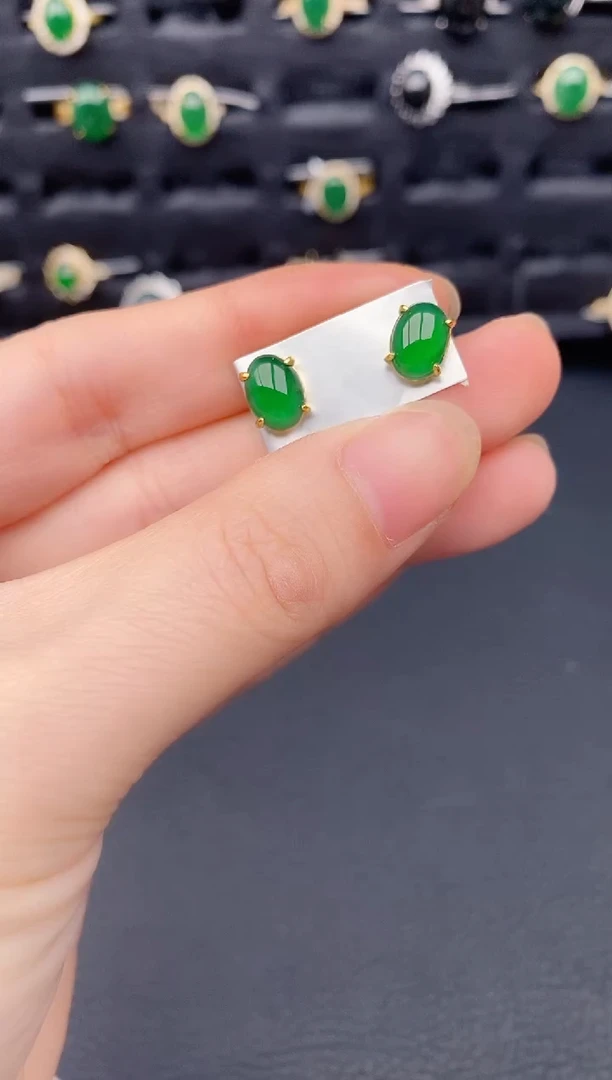 银S925镶嵌翡翠耳饰天然a货翡翠324