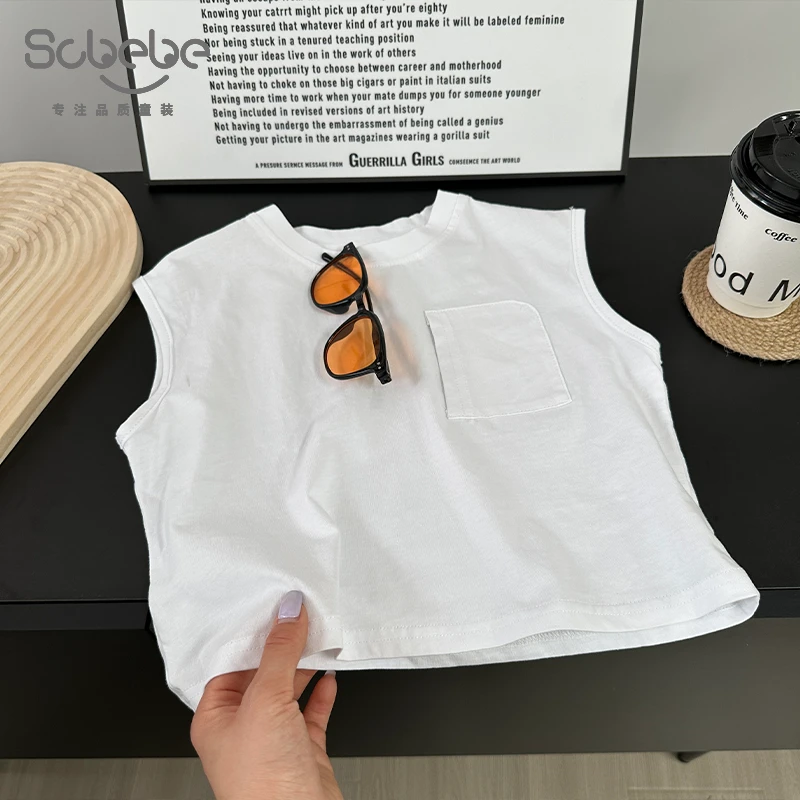 【仟与】儿童背心T恤欧若风2025夏季新款纯色侧口袋背心T恤AX834