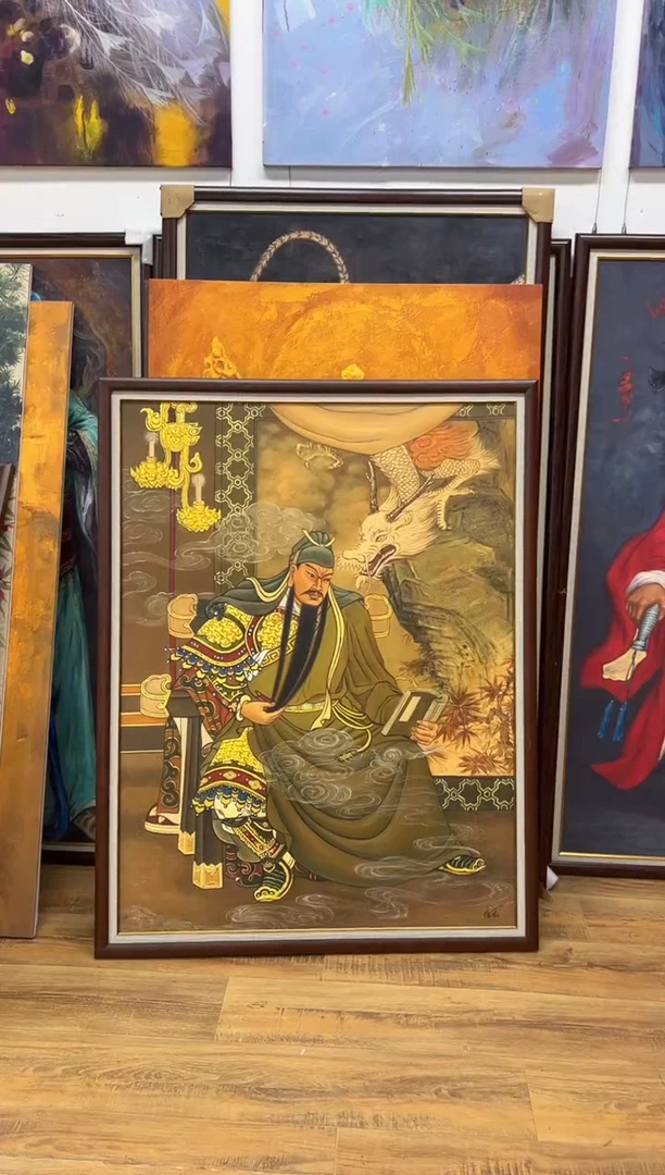 油画王*纲{张俊龙}关羽夜读春秋办公室客厅茶室玄关挂画油画版画