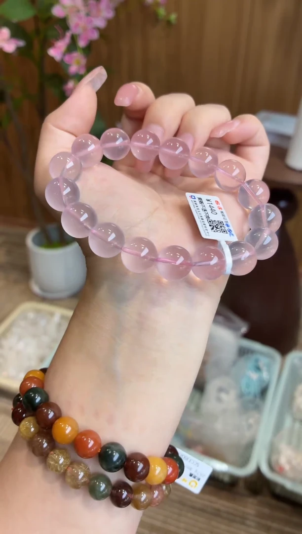 未镶嵌手串水晶莫粉手串12m+
