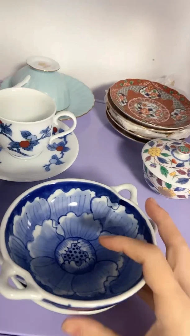 瓷片兔*中古商品谨慎参拍默认微瑕蓝色钵