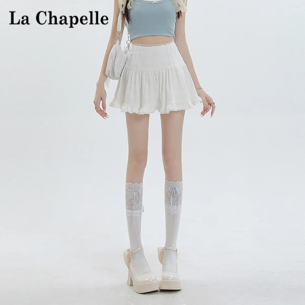 拉夏贝尔白色蕾丝短裙蓬蓬裙子女爆款2025新款洋气气质百搭蛋糕裙
