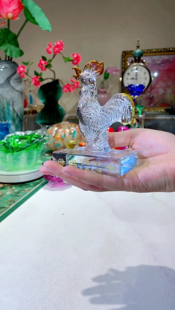 琉璃手工艺品金色鸡+砖
