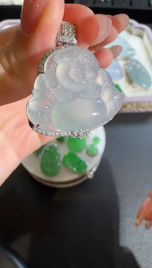 【闪购商品】翡翠吊坠(不含链)18K金镶嵌【源头工厂】钻石镶嵌