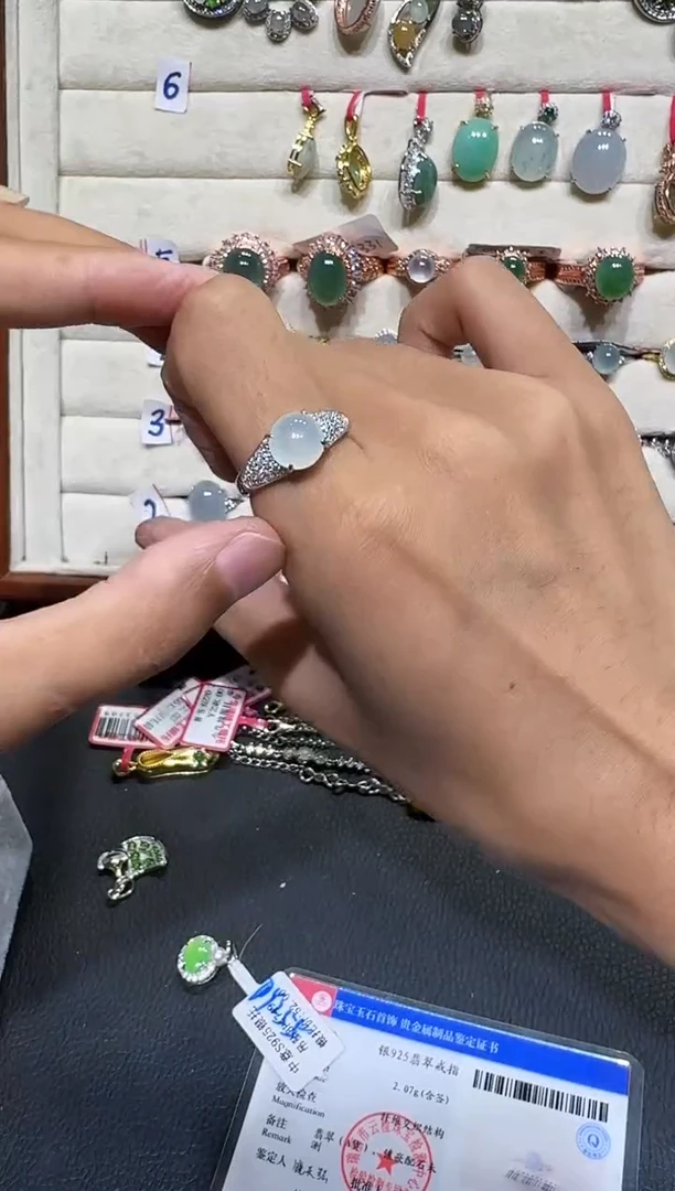 翡翠戒指银S925镶嵌戒指223