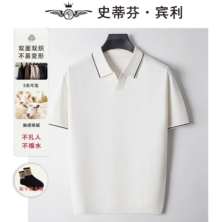 男士高端海鸥领针织衫老钱风polo衫【史蒂芬·宾利】秋冬小V领单条杠