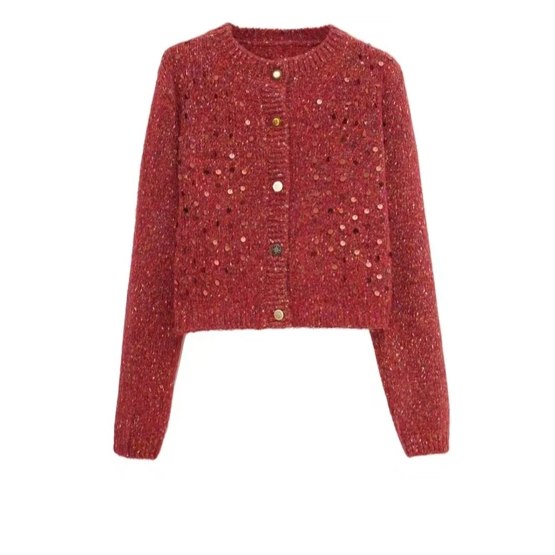 《猪猪出品》红人上新红色时尚百搭高级修身开衫毛针织衫410