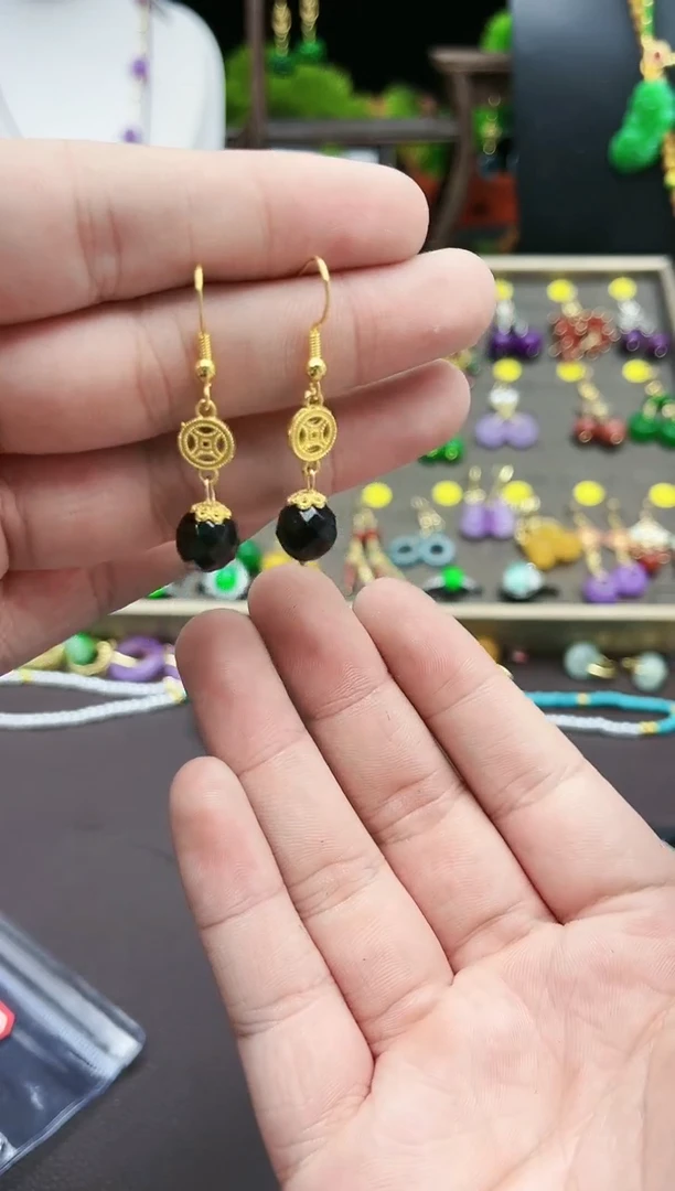 【闪购商品】黑曜岩耳饰银S925镶嵌336000