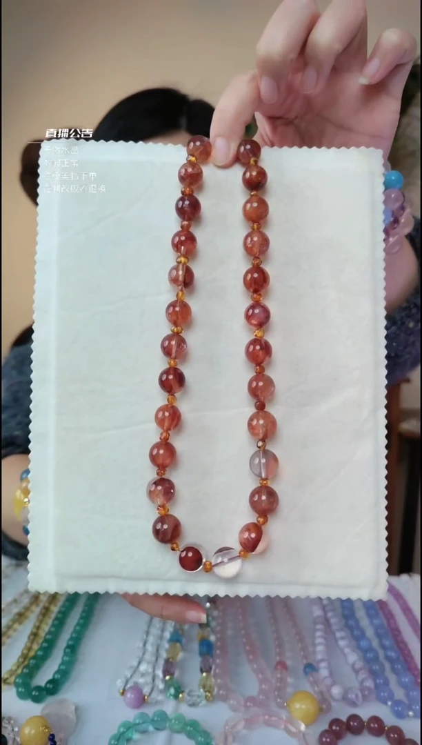 颈饰银S925镶嵌水晶天然红胶花项链