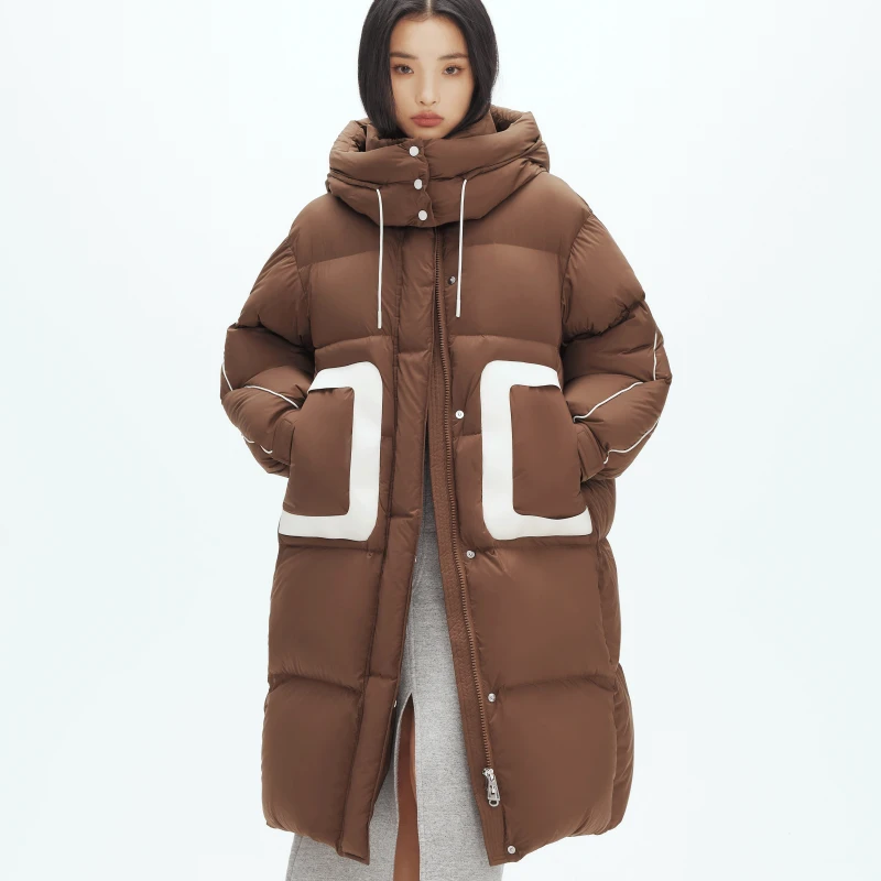 秋冬泡芙新款女士长款连帽羽绒服时尚百搭保暖显瘦95白鸭绒外套