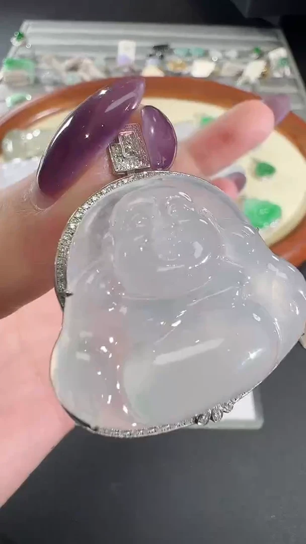 吊坠(不含链)18K金镶嵌翡翠【源头工厂】钻石镶嵌