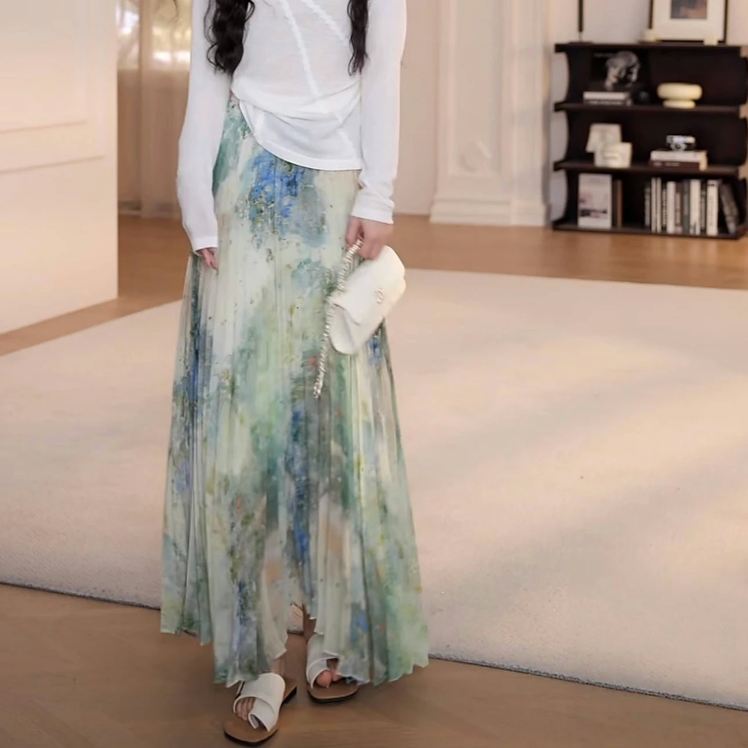 设计感显瘦气质松紧腰头花色不规则半身裙2025夏季新款高腰裙子