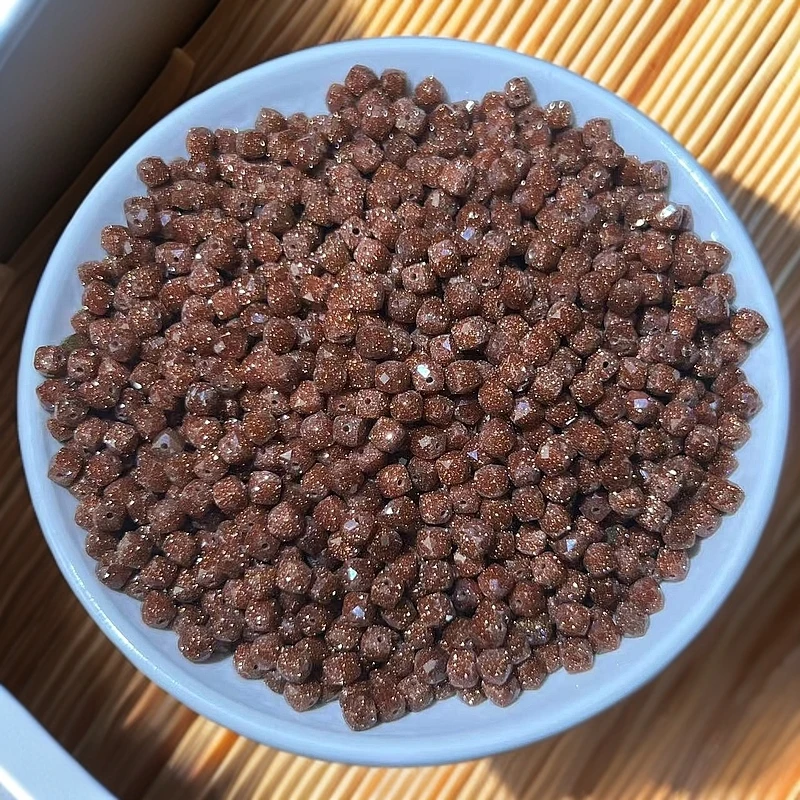 天然散珠 金砂方糖珠【K035】4x4mm 50颗15元