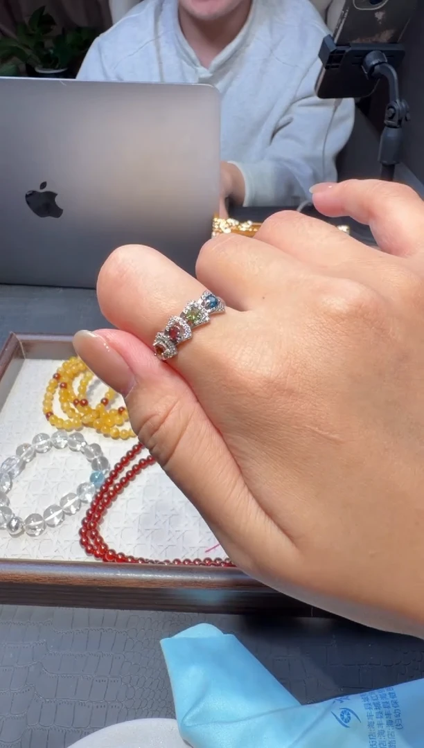 银S925镶嵌戒指碧玺碧玺戒指