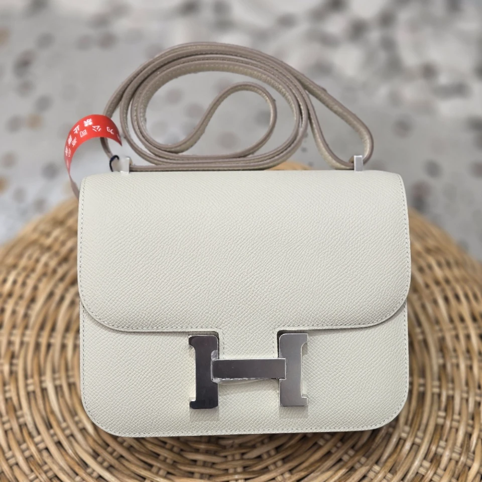 全新未使用 Hermes/爱马仕 康康19奶昔白银扣ep皮 w刻