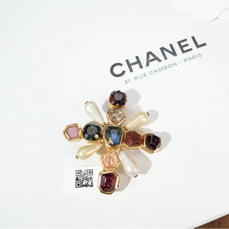 95新 Chanel/香奈儿 柚礼中古/香奈儿彩宝琉璃胸针lz509501