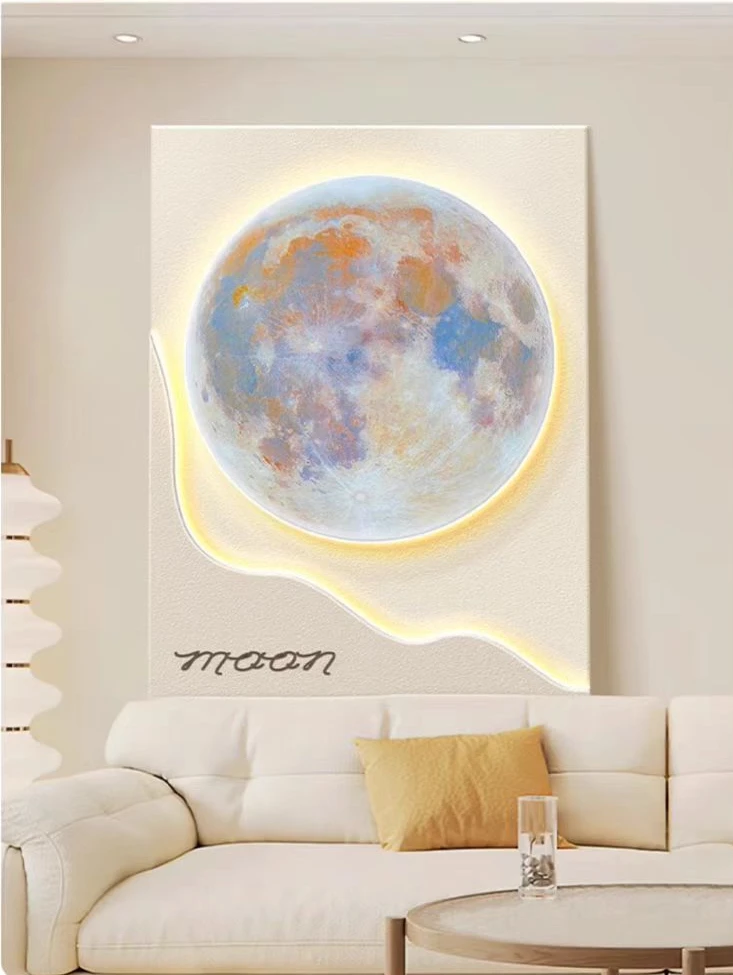 月球装饰画奶油风肌理适用于客厅沙发背景墙及入户玄关