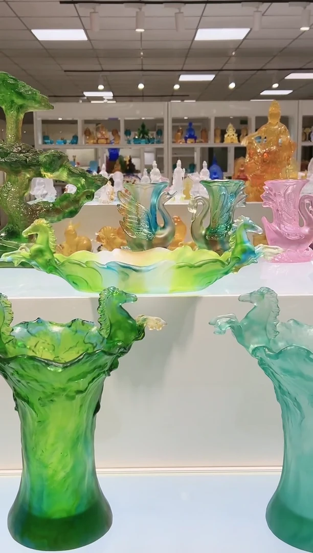 手工艺品琉璃古法琉璃双马果盘