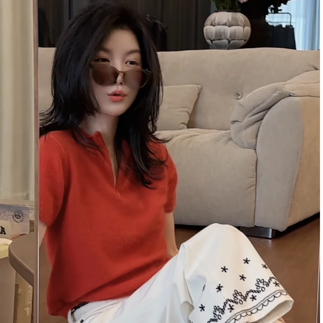 【悦悦专属】秋季新款简约百搭显瘦纯色拉链针织衫Y863