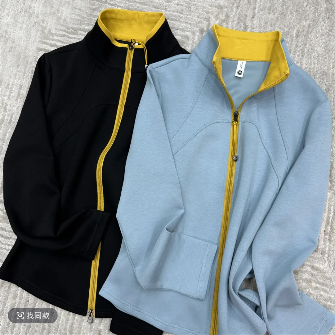 2025春季新品7843时尚百搭修身显瘦运动纯色拉链打底女士长袖上衣