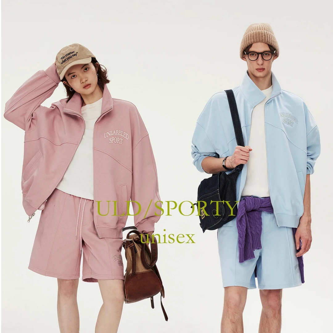 ULD/sporty中古小茧型紧密高针织纸感复古运动卫衣短裤套装