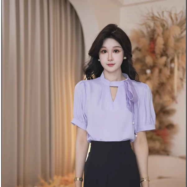 Basic House/百家好紫色气质夏季复古小众设计感B1385B5Z972