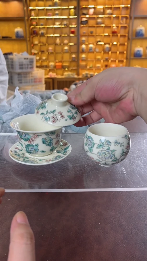 瓷片鸣盏居11111111山茶花盖碗+主人杯