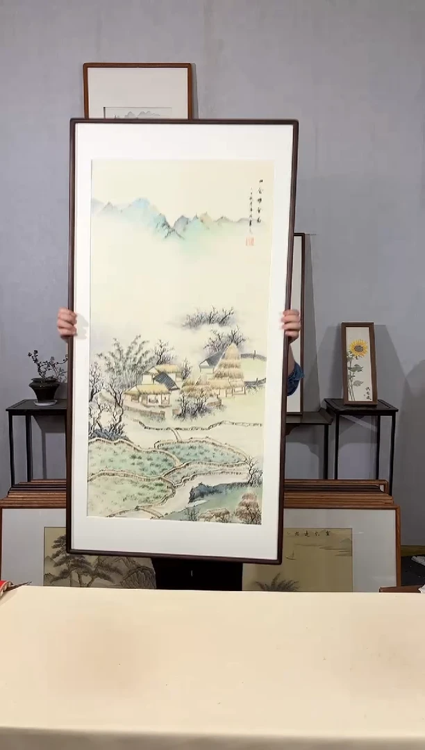 国画手绘*田舍雅会图*62*122cm带框发货