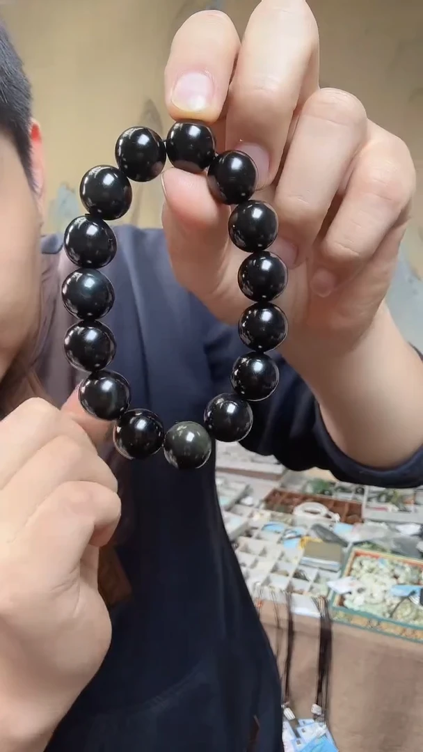 未镶嵌黑曜岩手链海*花彩曜石手串卡14