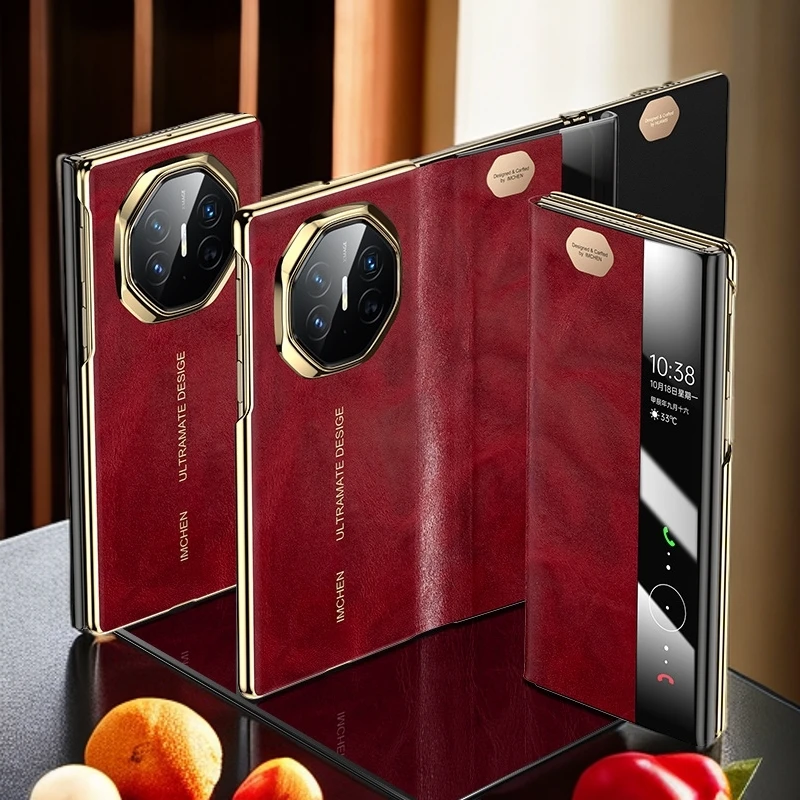 华为Matext手机真皮油蜡皮智能翻盖磁吸防摔适用Matext商务皮套