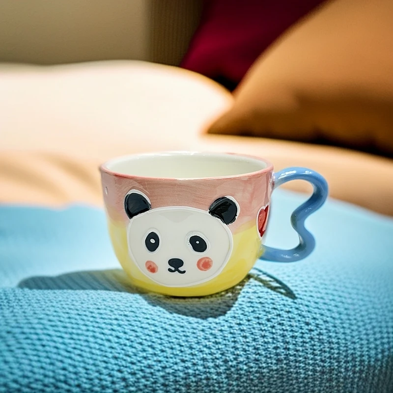 釉下浮雕陶瓷早餐杯可进微波炉牛奶燕麦杯子家用高颜值水杯咖啡杯