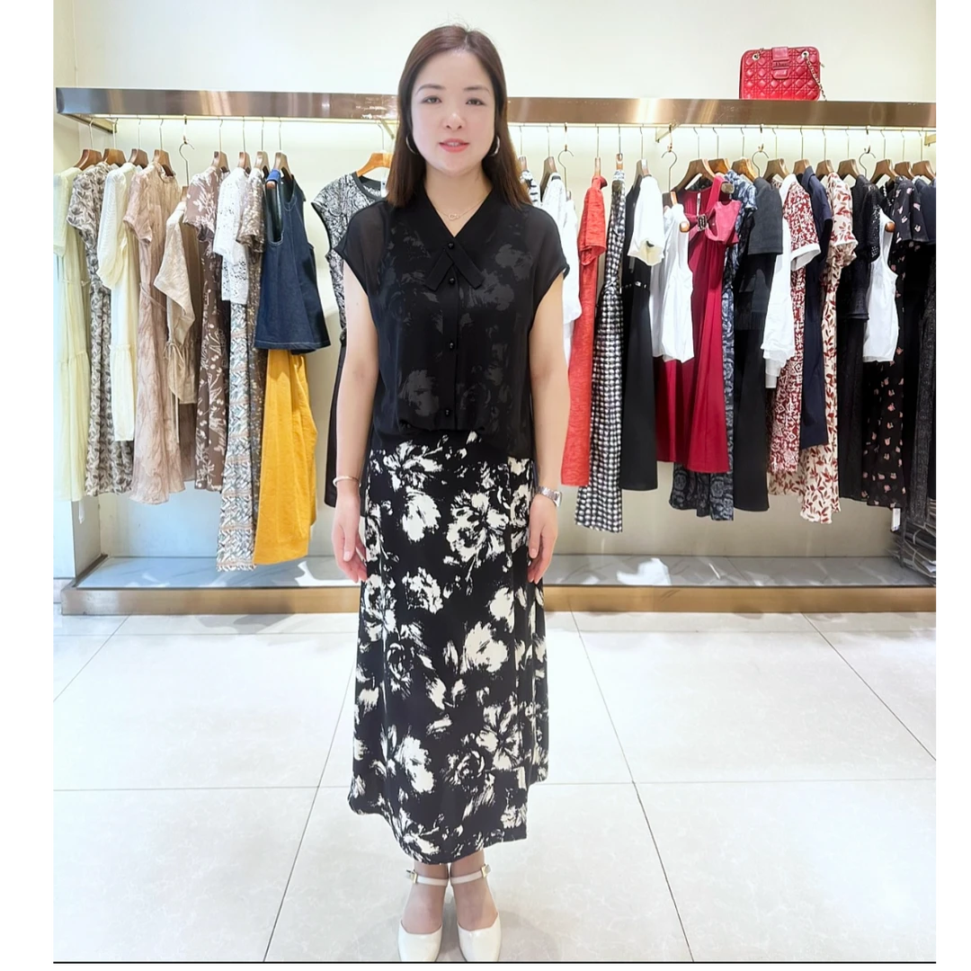 2025夏季法式印花假两件套连衣裙时尚优雅气质款098