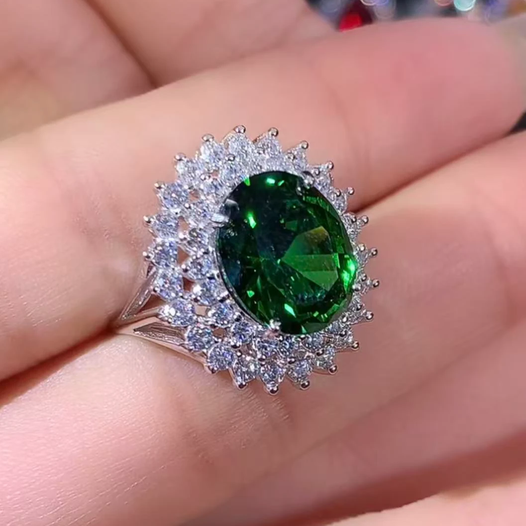 925银戒指  S925银戒指 大克拉重工 精切莎弗莱绿色精品戒指银色