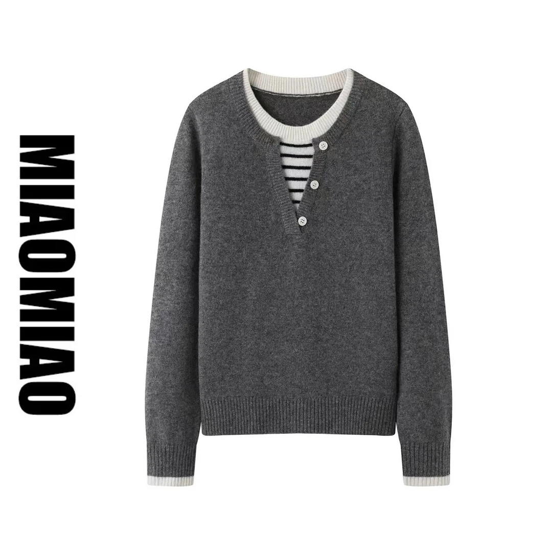 【大码】1429秋季新款简约长袖女上衣百搭时尚显瘦宽松针织女装