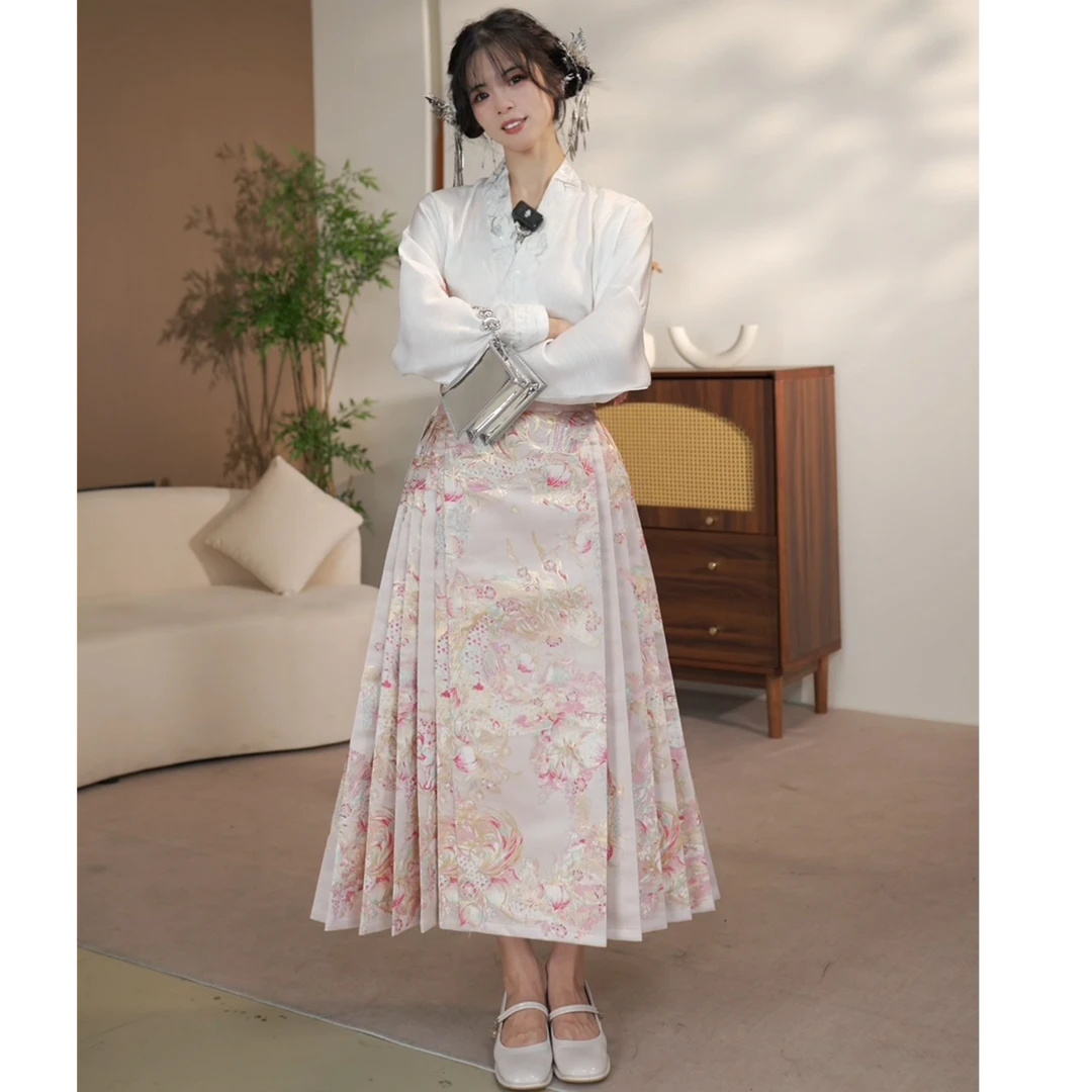 造镜集【春山桃龙中长】1新中式马面裙织金仿妆花织锦缎中长