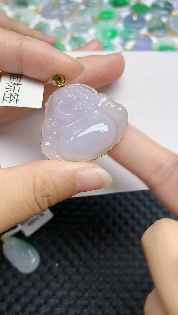 翡翠18K金镶嵌颈饰天然A货翡翠