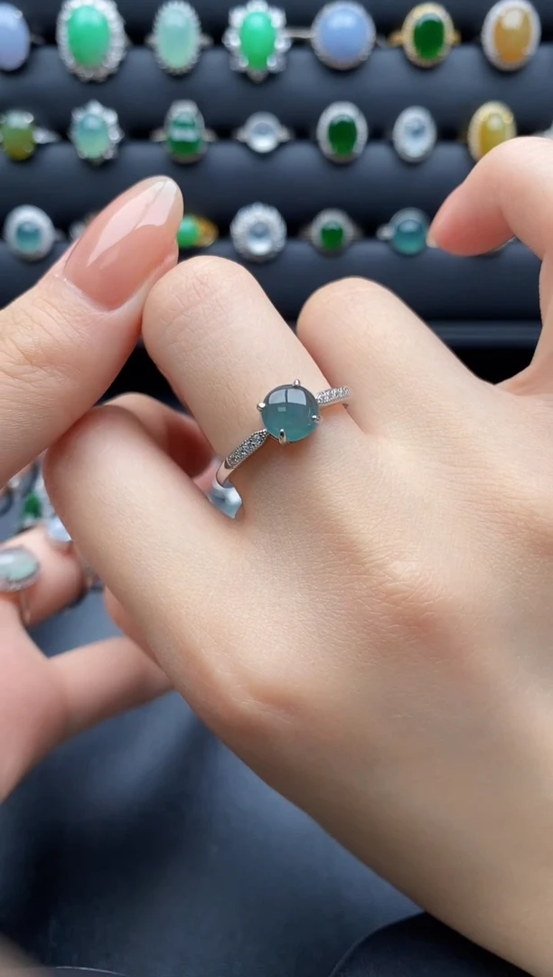 银S925镶嵌戒指翡翠一物一证一礼盒