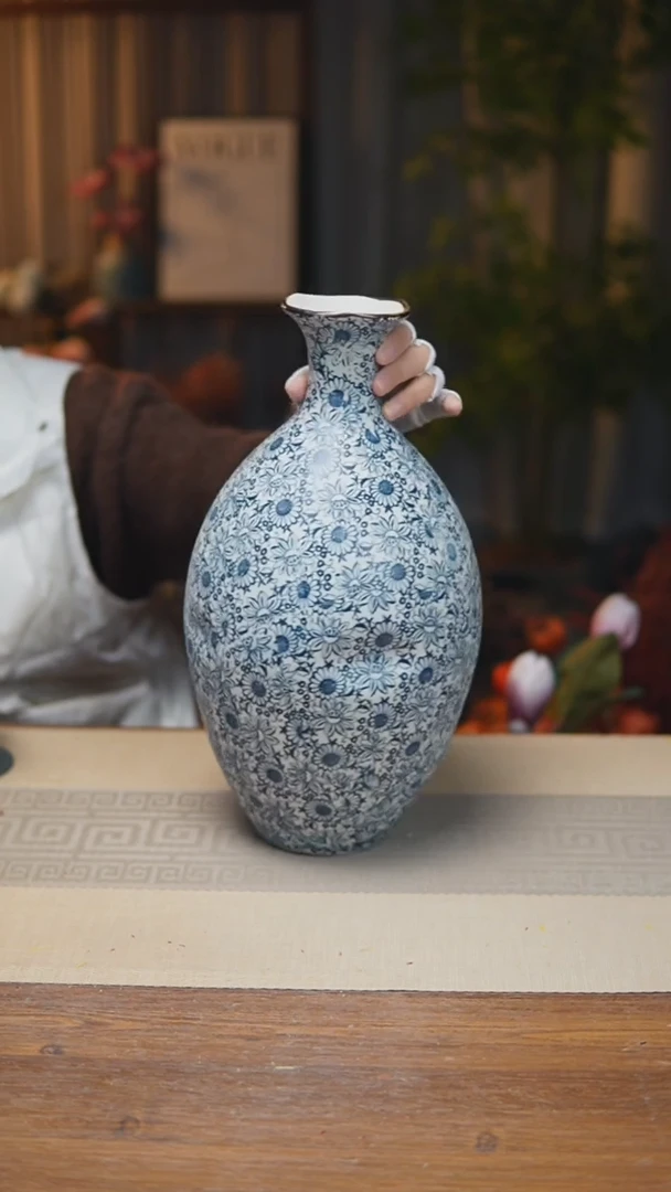 异形花器青花瓷向日葵保龄球瓶