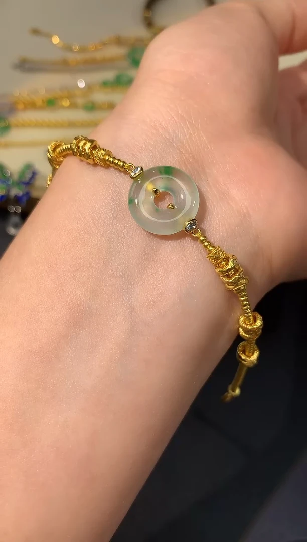 足金镶嵌手链翡翠A35|15800