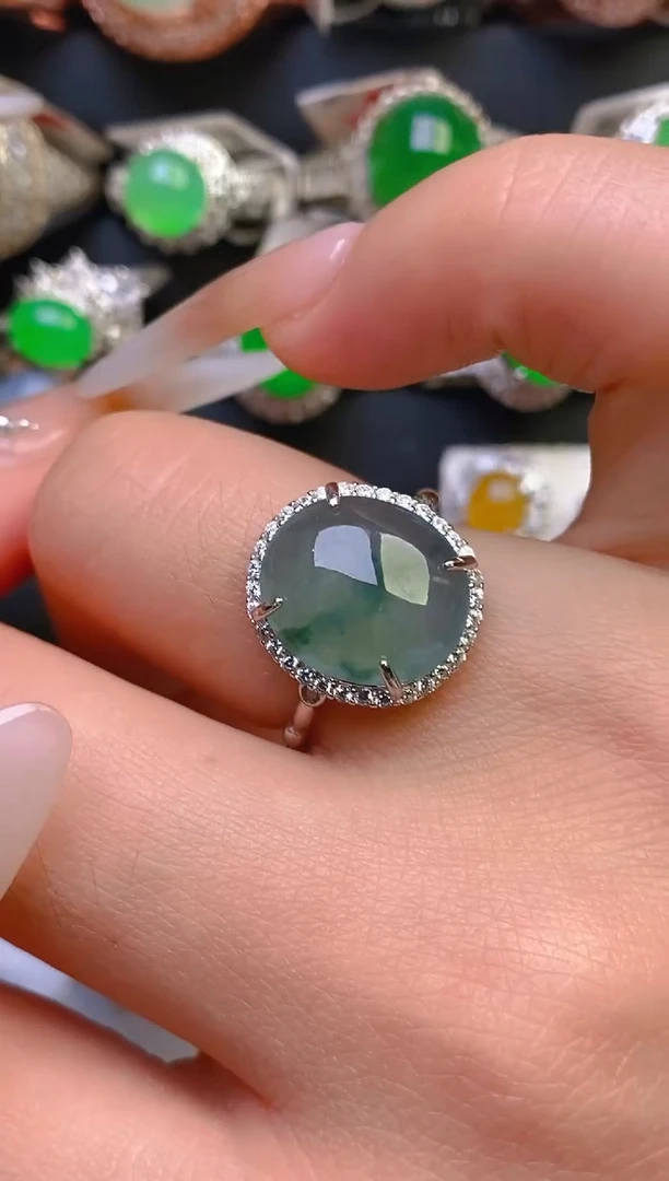 翡翠戒指银S925镶嵌天然