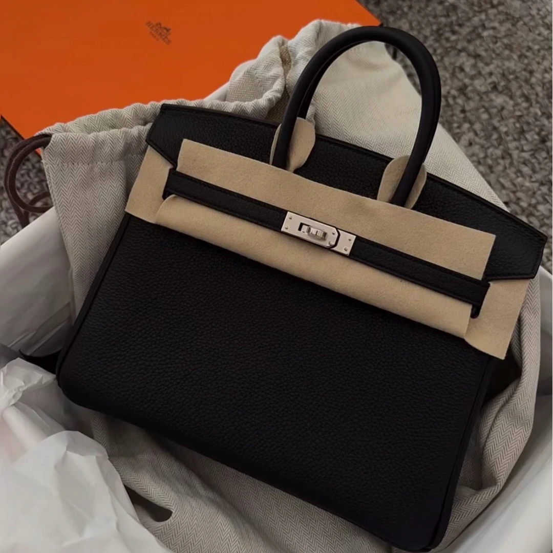 99新 Hermes/爱马仕 小花6枫 Birkin 25 黑色 Togo皮 W刻 银扣包