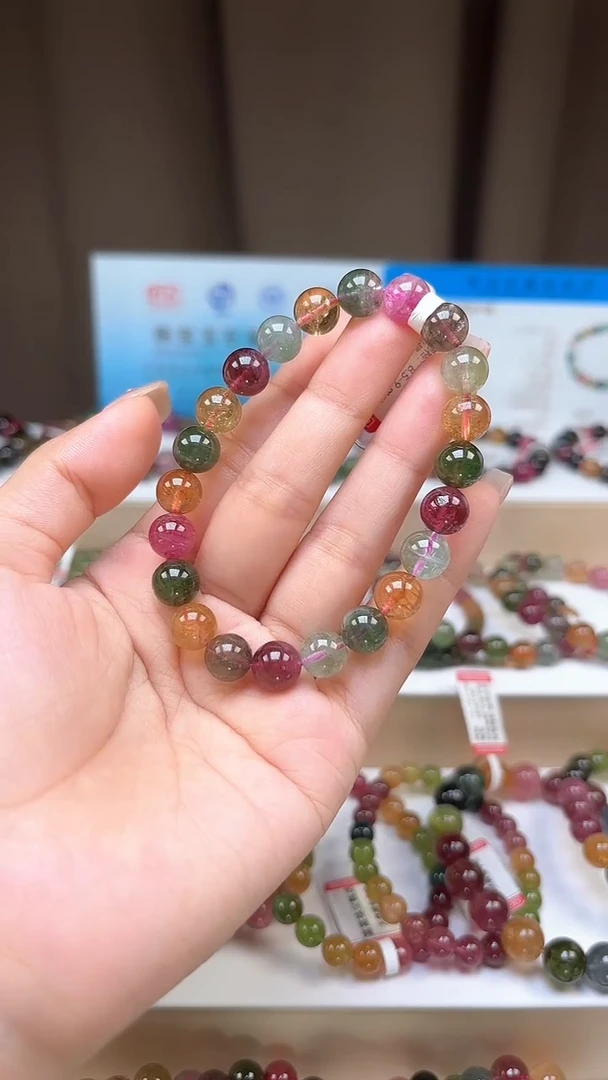 手串未镶嵌碧玺8.8mm巴西老料玻璃体明亮艳丽色手串