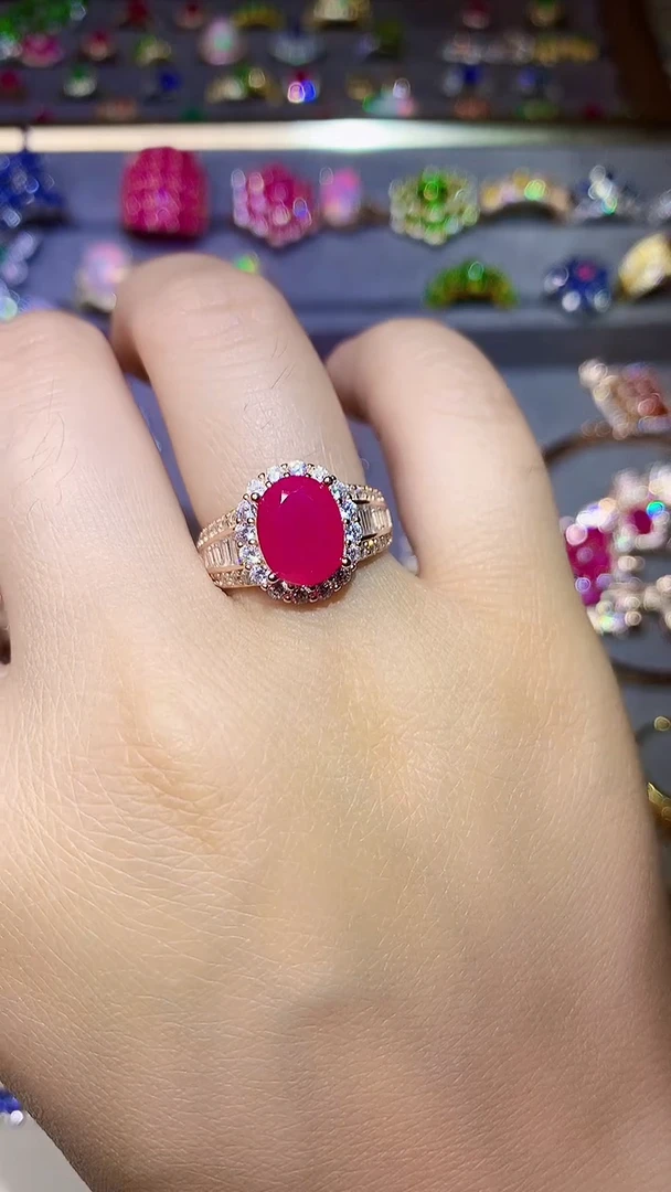 红宝石戒指银S925镶嵌...