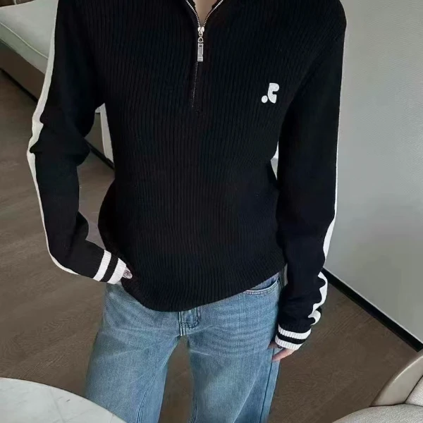 欧货洋气休闲撞色高端翻领秋冬毛衣半拉链百搭保暖显瘦打底衫女