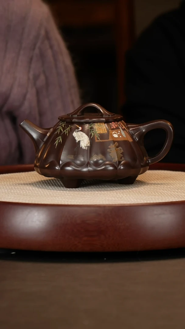 【闪购商品】紫砂茶壶筋纹石瓢吴顺华500c+墨宝赏盘三罐茶叶