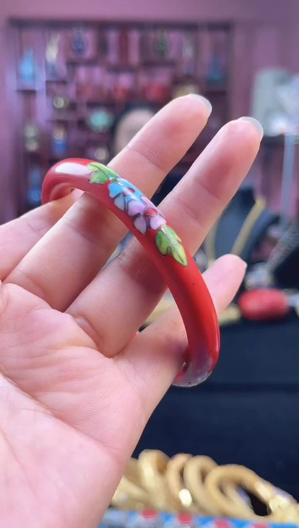 非遗技艺 景漆结合手镯 红色 60