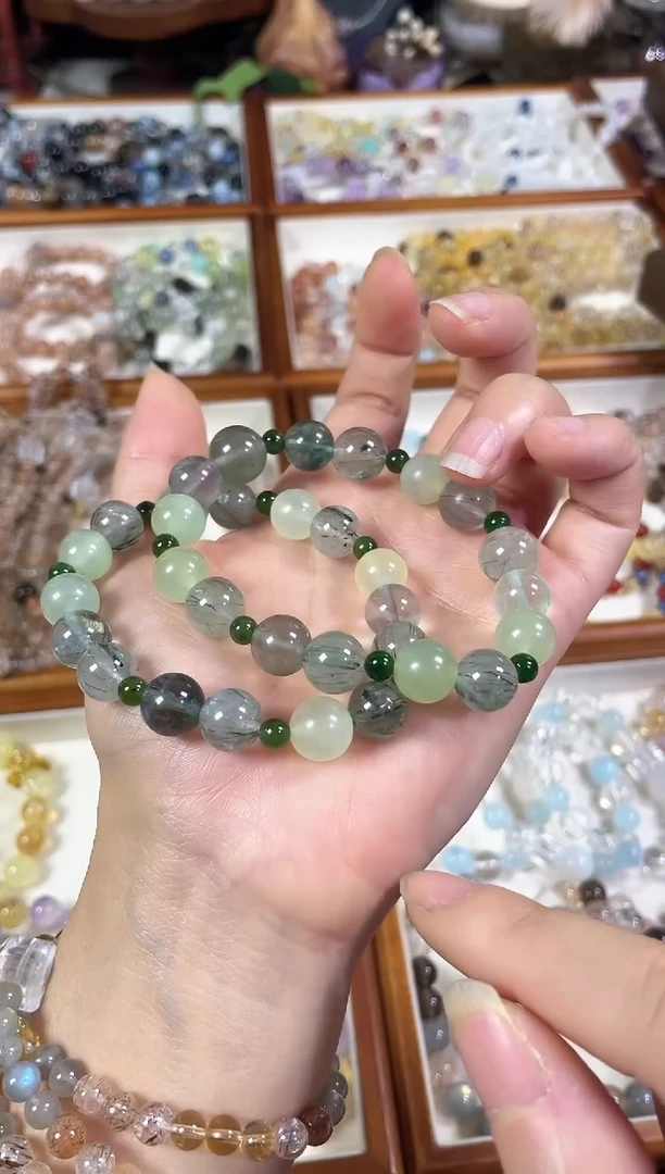 未镶嵌手串水晶天然绿兔毛和田碧玉绿萤石手串手串